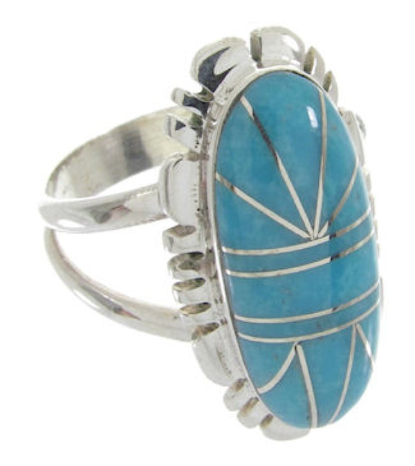 Southwest Sterling Silver And Turquoise Inlay Ring Size 5-3/4 IS61616